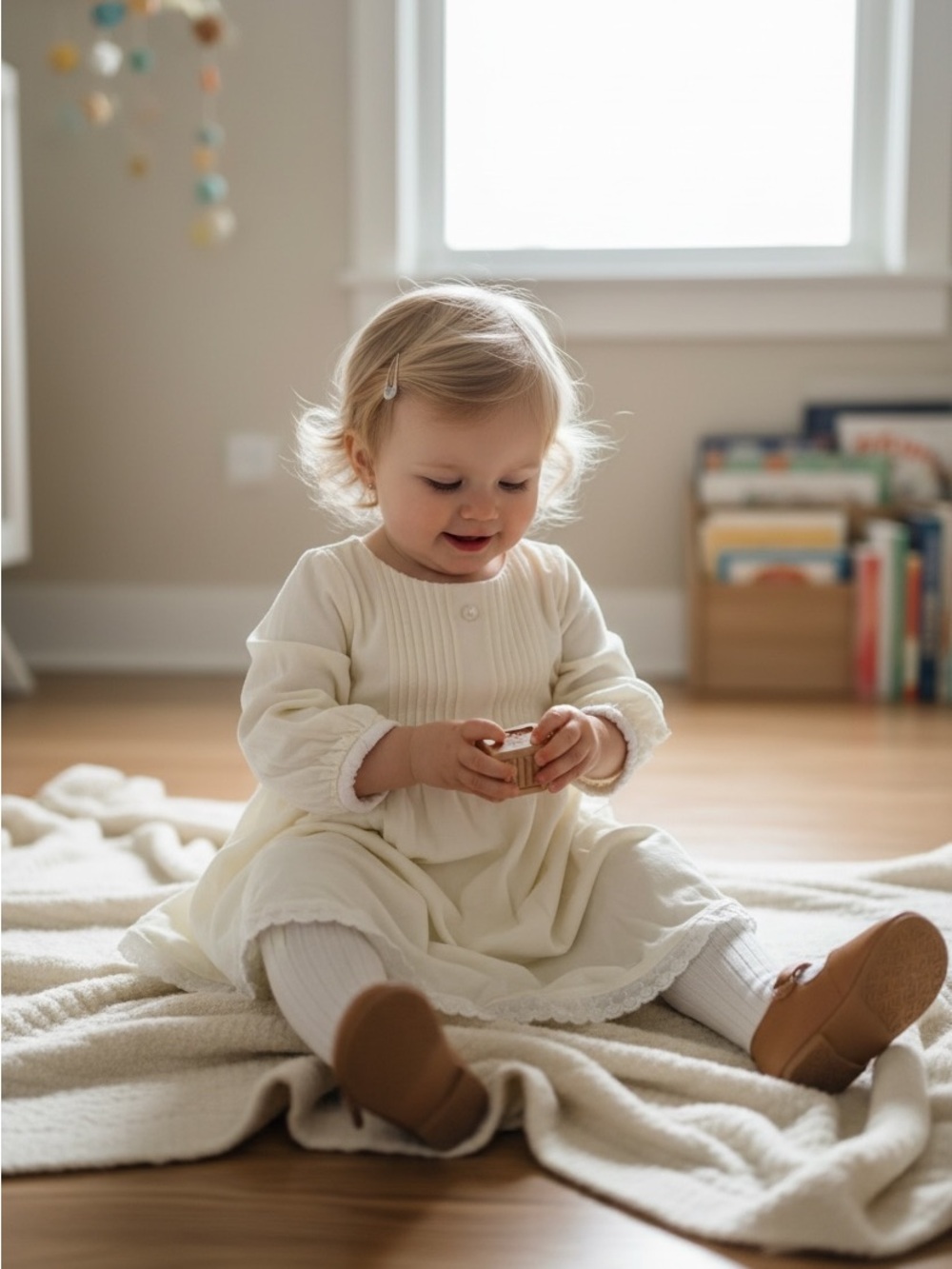 Well Dressed Wolf Cream Baby Dress with Knit Detail 2T